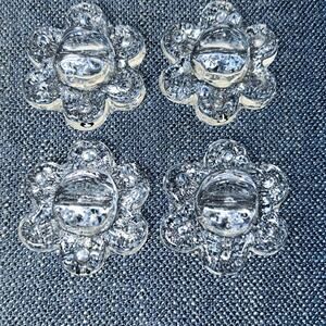 4 Vintage Pukeberg Sweden Daisy Flower Knife Rests Clear Glass